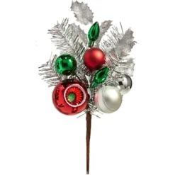 Silver Tinsel Pick - Green Bulbs< Clearance