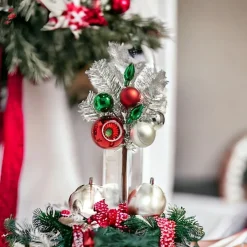Silver Tinsel Pick - Green Bulbs< Clearance