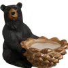 Sitting  Black Bear with Pinecone Candle Holder< Clearance