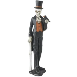 Skeleton Man with Top Hat and Crow Figurine< Outlet