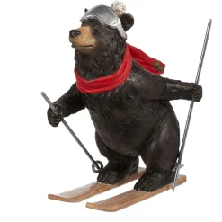 Skiing Black Bear Resin Figurine< Fashion