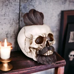 Skull With Hair And Beard Figurine< Discount