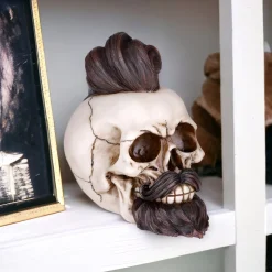 Skull With Hair And Beard Figurine< Discount