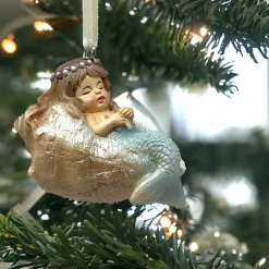 Sleepy Mermaid in Conch Shell Ornament< Fashion