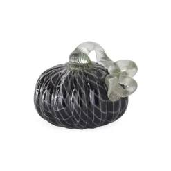 Small Black And White Swirls Handblown Glass Pumpkin< Clearance