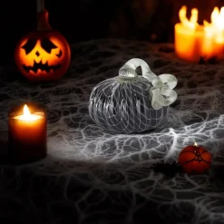 Small Black And White Swirls Handblown Glass Pumpkin< Clearance