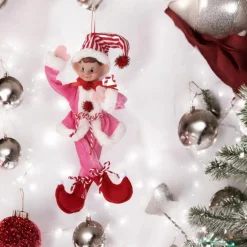 Small Fabric Pink Sweets Pixie Elf Ornament< Clearance
