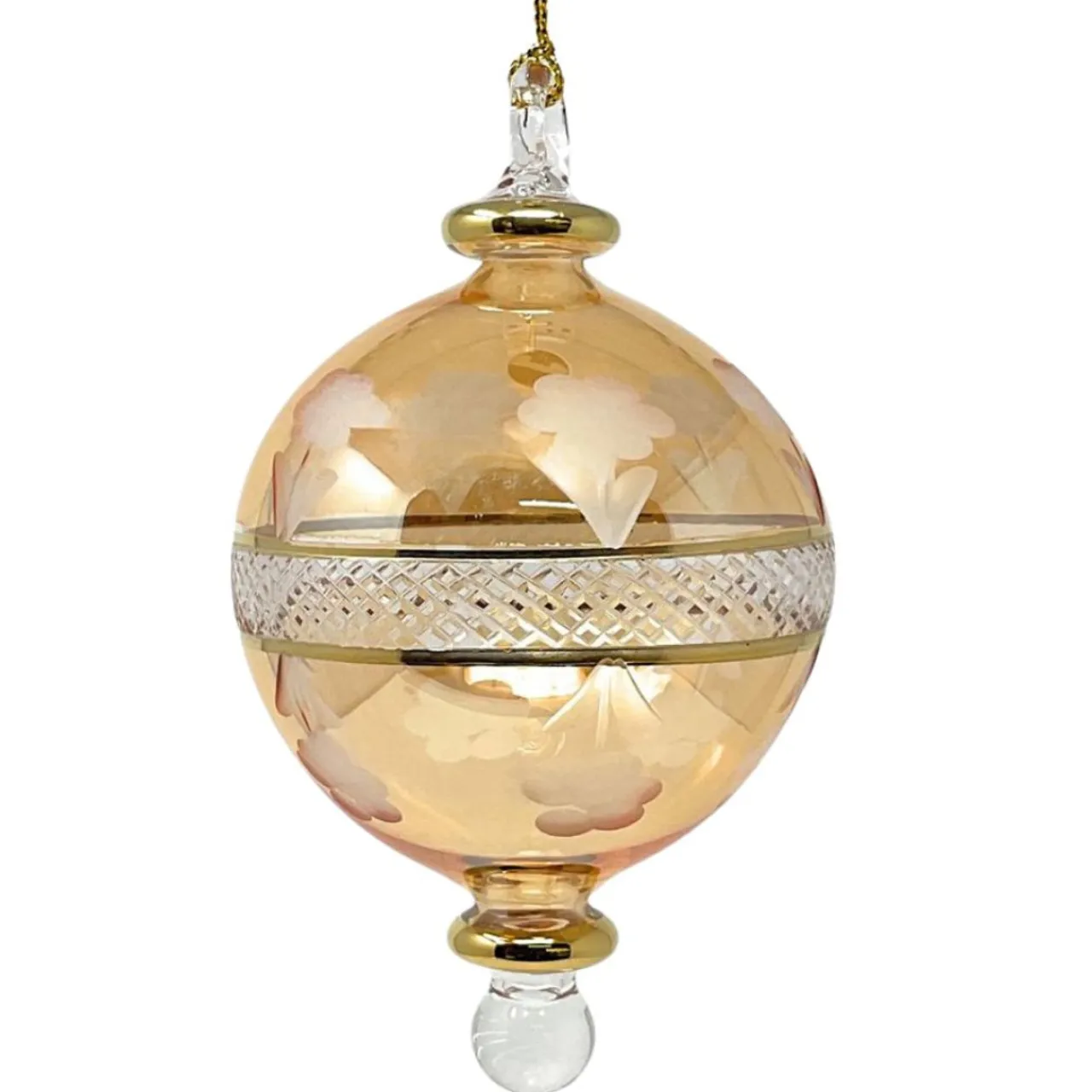 Small Yellow Floral Etched Ball Ornament<Egyptian Museum Discount