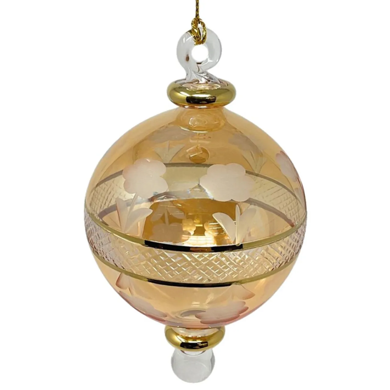 Small Yellow Floral Etched Ball Ornament<Egyptian Museum Discount