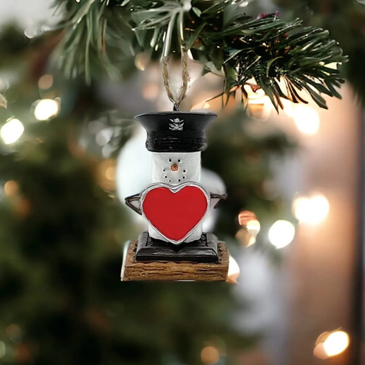 Smores Military Snowman Ornament with Heart< Best