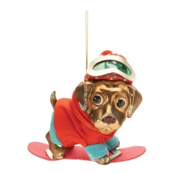 Snowboard Dog in Red Jacket Ornament< Clearance