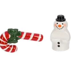 Snowman And Candy Cane Salt and Pepper Shaker Set< Hot