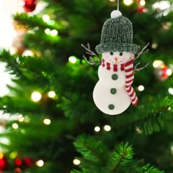 Snowman Wearing Green Hat Ornament< Fashion