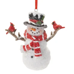 Snowman with Cardinals Ornament< Fashion