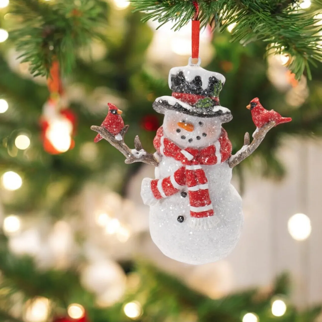 Snowman with Cardinals Ornament< Fashion