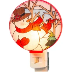 Snowman With Hat Round Night Light - The Christmas Loft< Sale