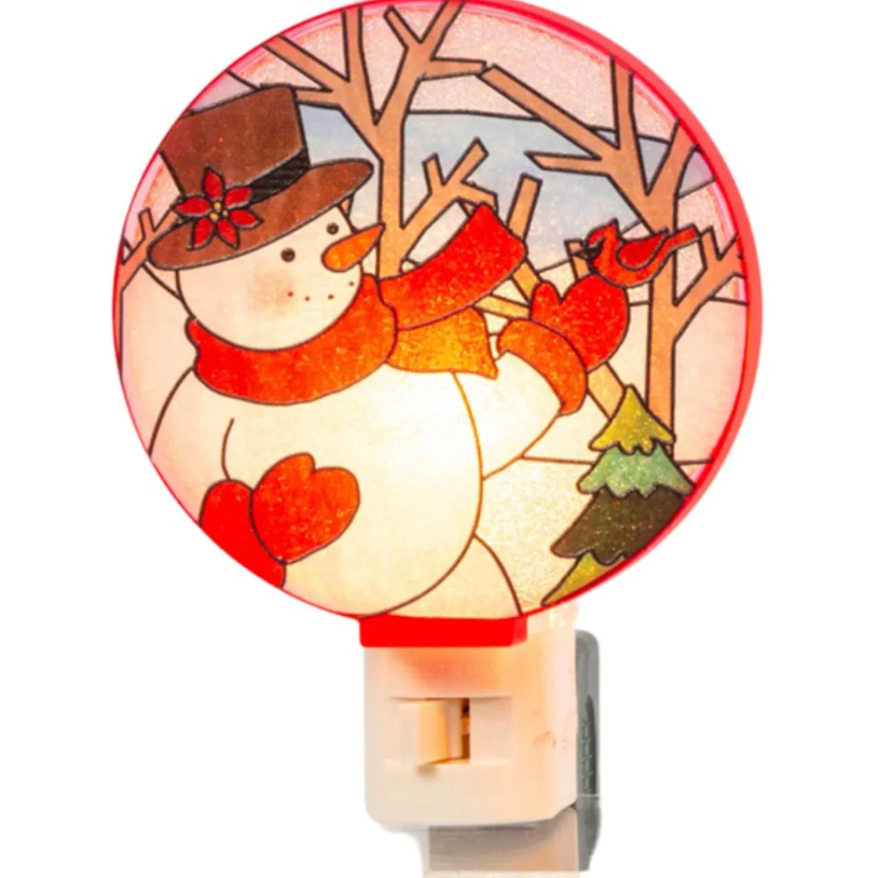 Snowman With Hat Round Night Light - The Christmas Loft< Sale