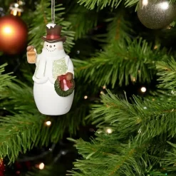 Snowman with Mistletoe Pattern and Top Hat Ornament< Clearance