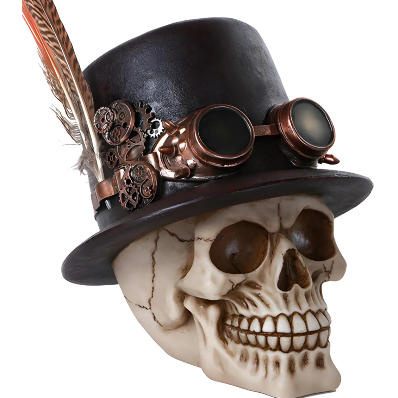 Steampunk Skull With Top Hat Figurine< New