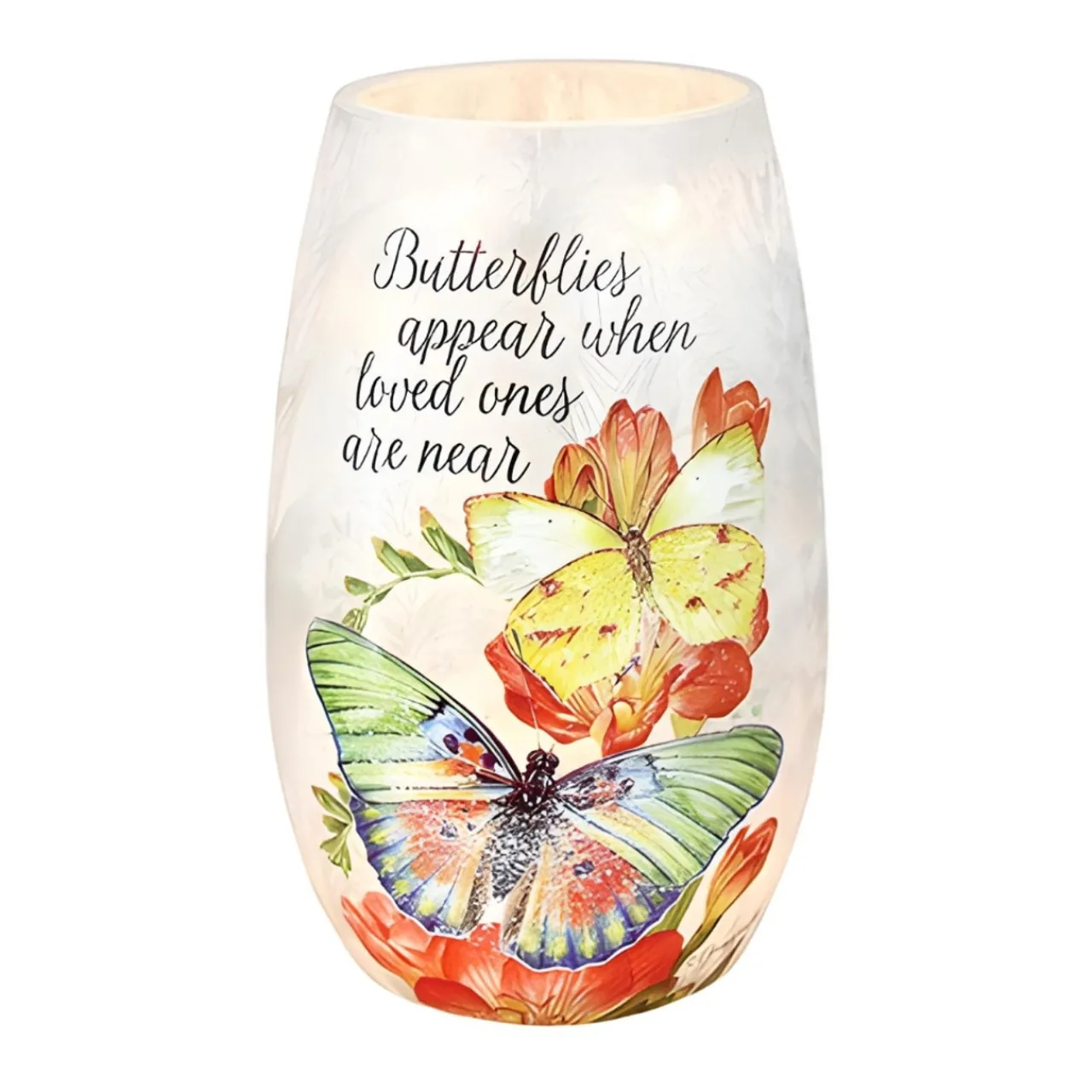 – Small Butterflies Appear Orange Flowers Illuminated Lighted Vase<Stony Creek Online