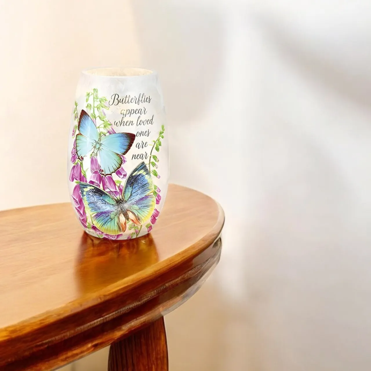 – Small Butterflies Appear With Purple Flowers Illuminated Lighted Vase<Stony Creek New