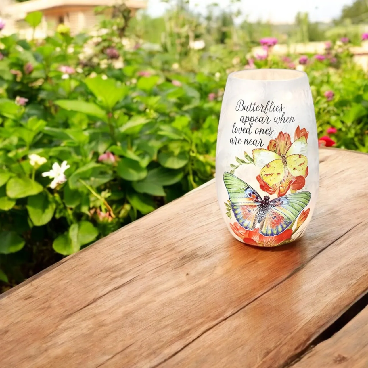 – Small Butterflies Appear Orange Flowers Illuminated Lighted Vase<Stony Creek Online