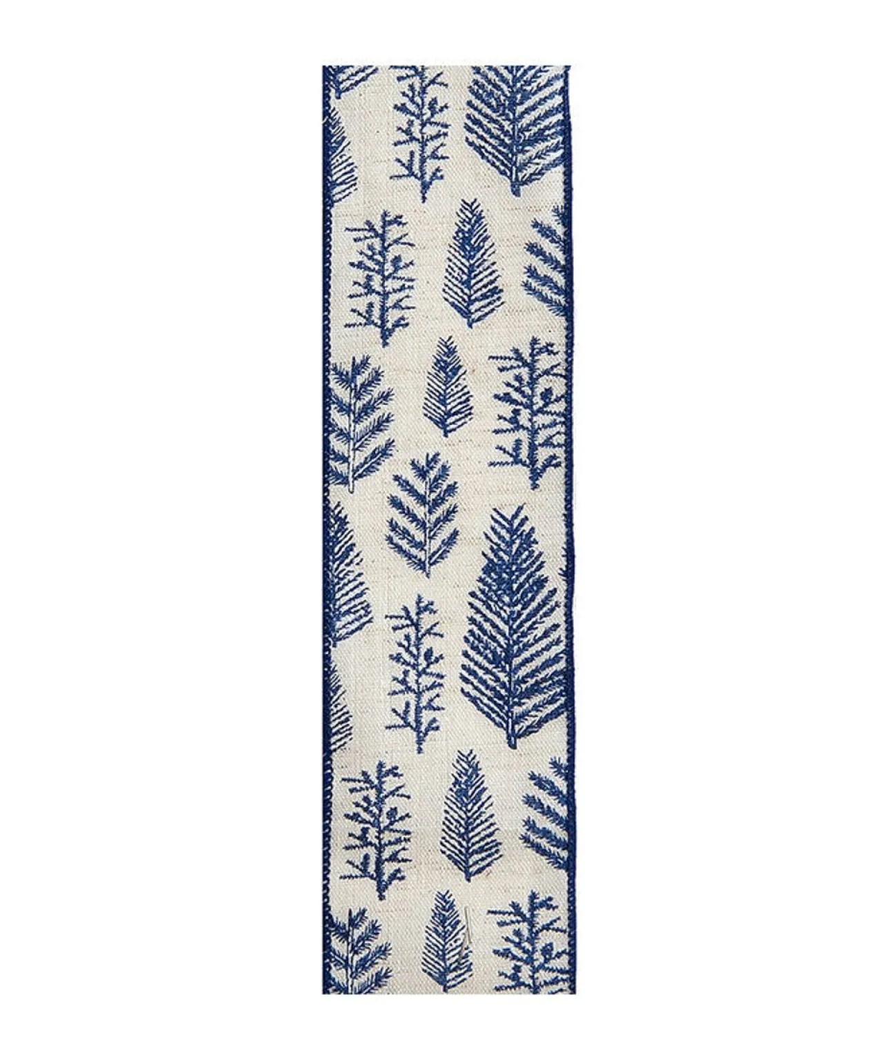Tan and Blue With Tree Double Wire Ribbon<Kurt Adler Outlet