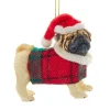 Tan Pug With Plaid Coat and Santa Hat<Kurt Adler Best