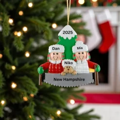 Tree Cutting Couple With Dog Personalized Ornament< Sale