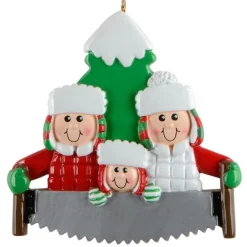 Tree Cutting Family of 3 Personalized Ornament< Discount