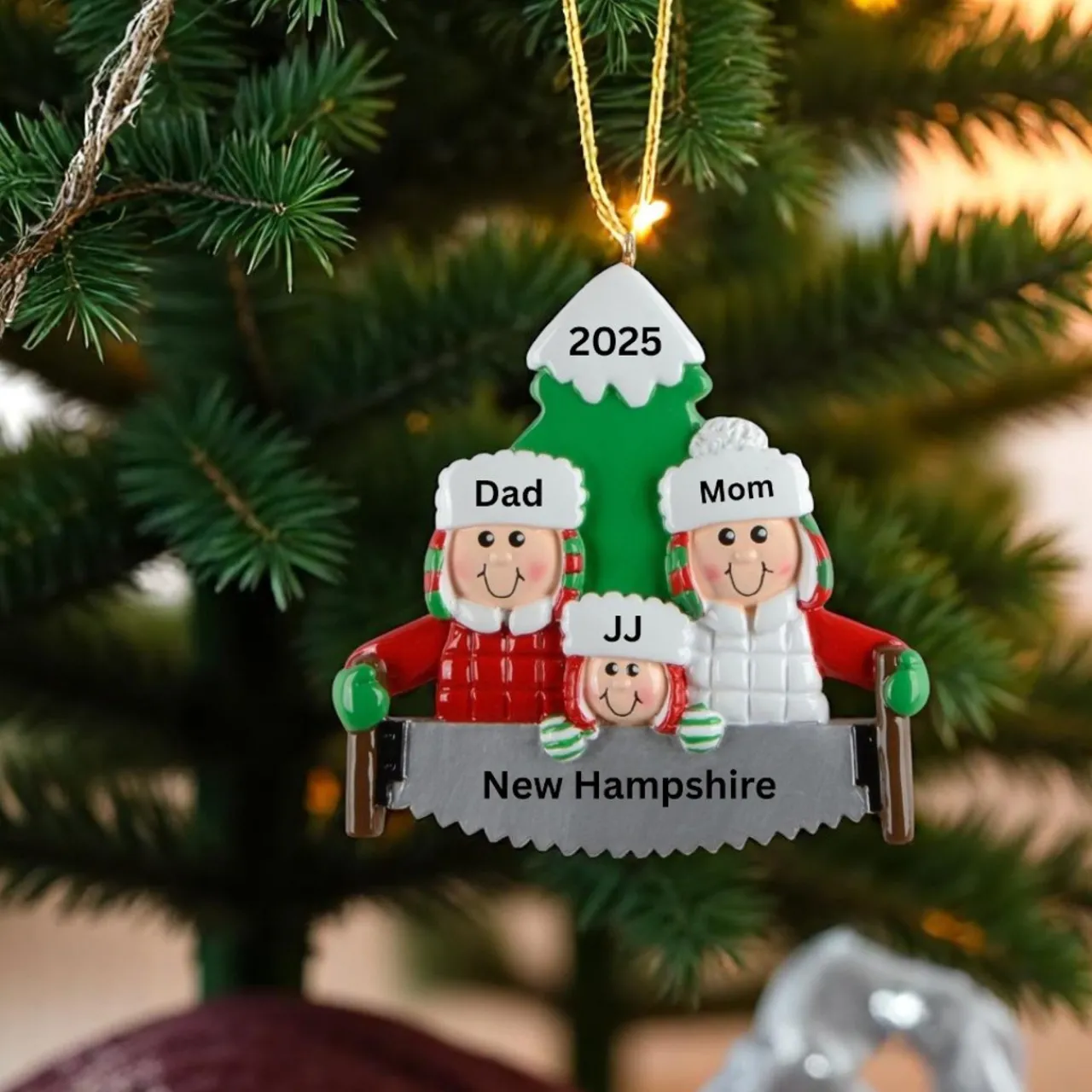 Tree Cutting Family of 3 Personalized Ornament< Discount