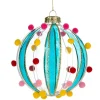 Turquoise Pom Pom Glass Ball Ornament< Hot