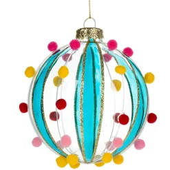 Turquoise Pom Pom Glass Ball Ornament< Hot