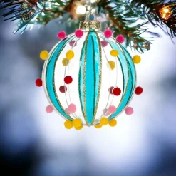 Turquoise Pom Pom Glass Ball Ornament< Hot