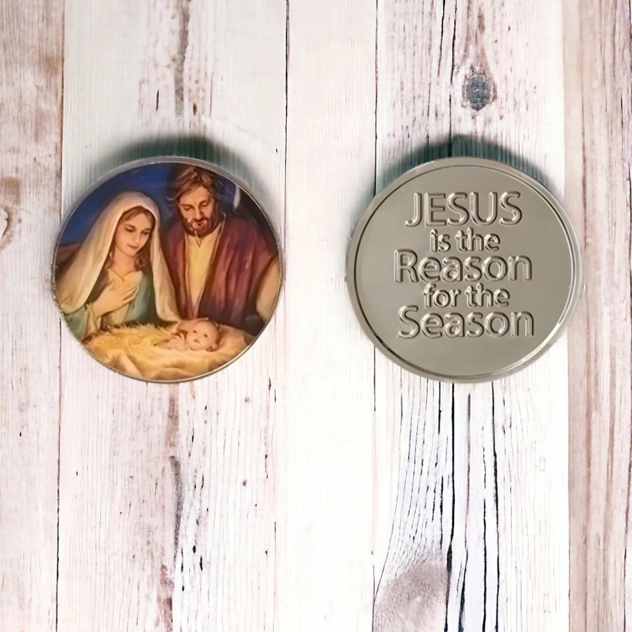 Two-Sided Nativity & Message Coin - Jesus Is The Reason< Outlet