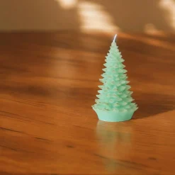 Unscented Mint Green with Gold Tips Tree Shaped Candle< Clearance