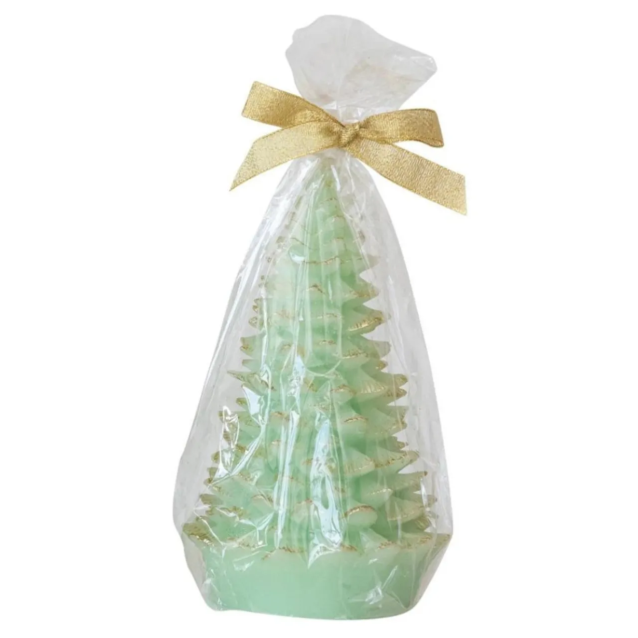 Unscented Mint Green with Gold Tips Tree Shaped Candle< Clearance