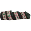 Velvet Ribbon with Holly &amp; Berries finished with Glitter< New