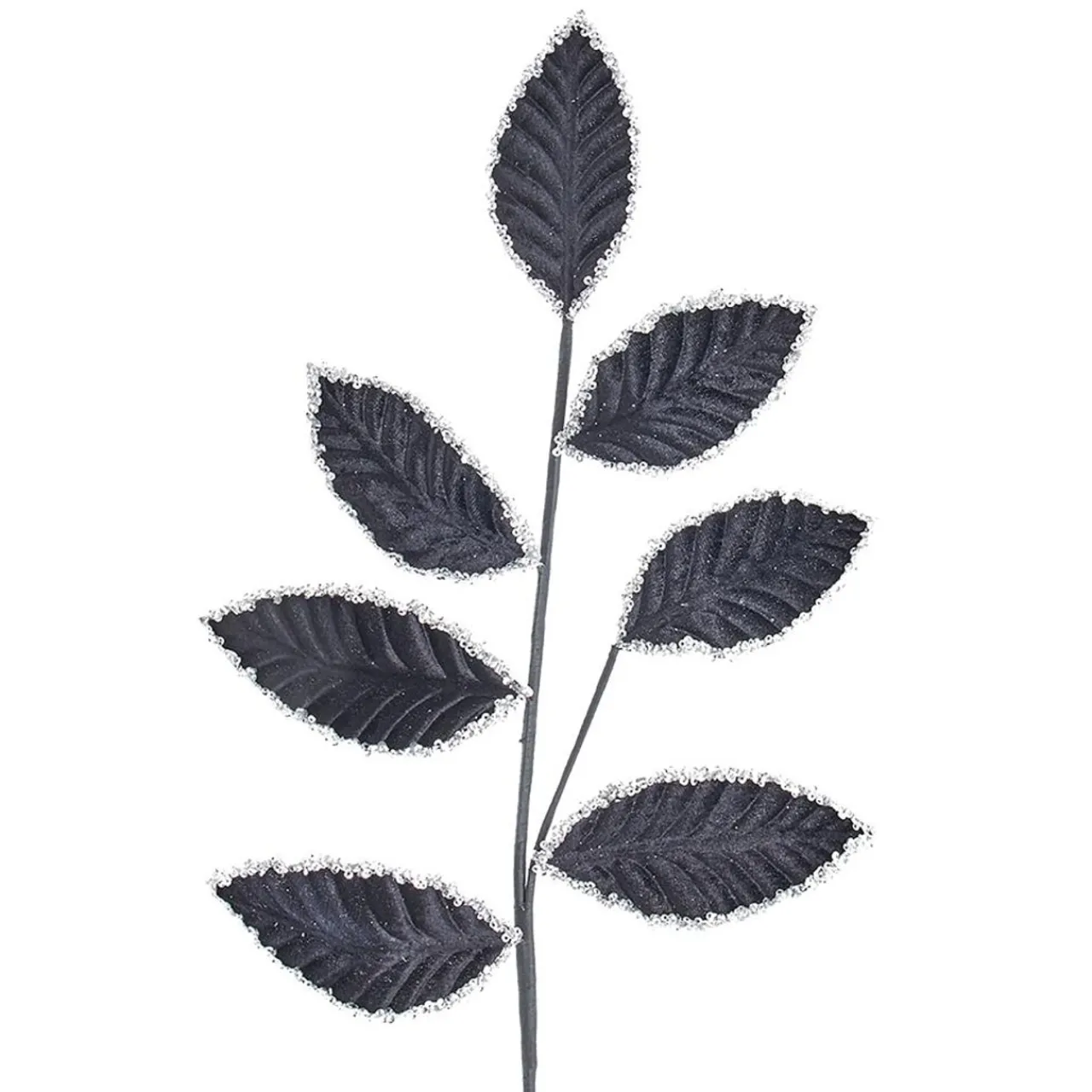 Velvet Sequin Black Leaf Spray<Kurt Adler Best