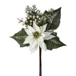 Velvet White Poinsettia Berry Pine Iced Pick< Discount