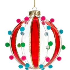 Vibrant Red Pom Pom Glass Ball Ornament< Online