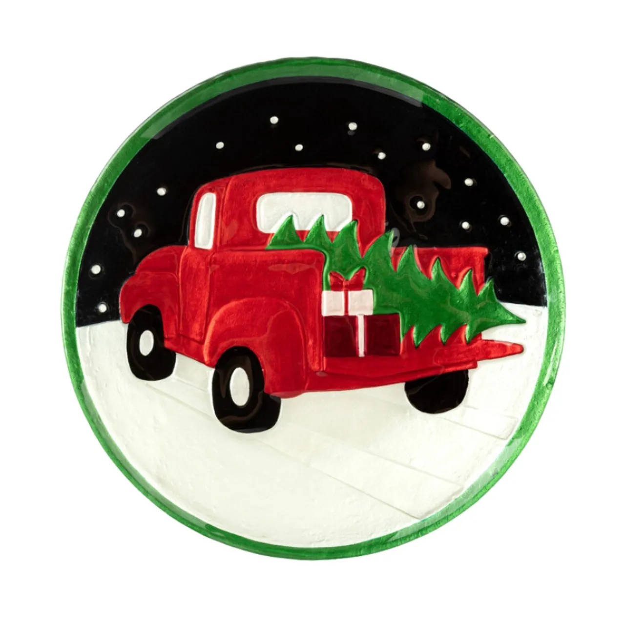 Vintage Red Truck With Tree Glass Serving Plate< Sale