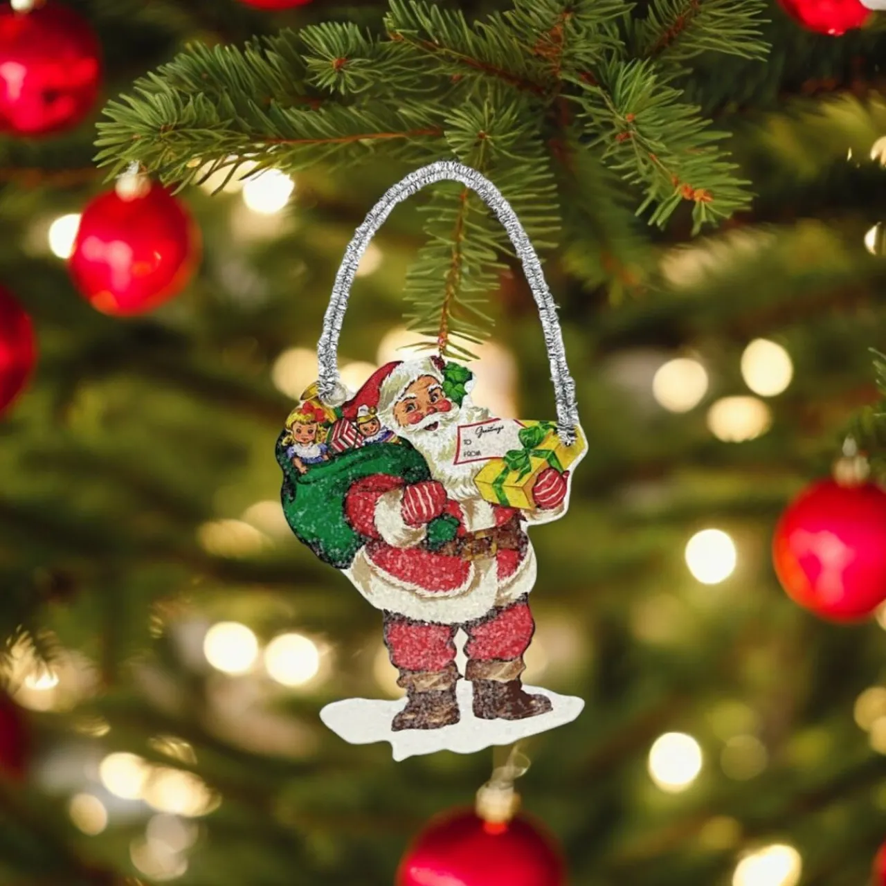 Vintage Santa with Green Sack Ornament< Clearance