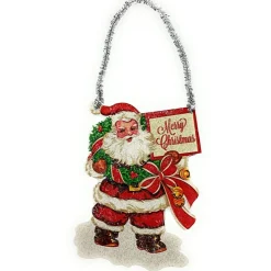 Vintage Santa with Merry Christmas Sign Ornament< Outlet