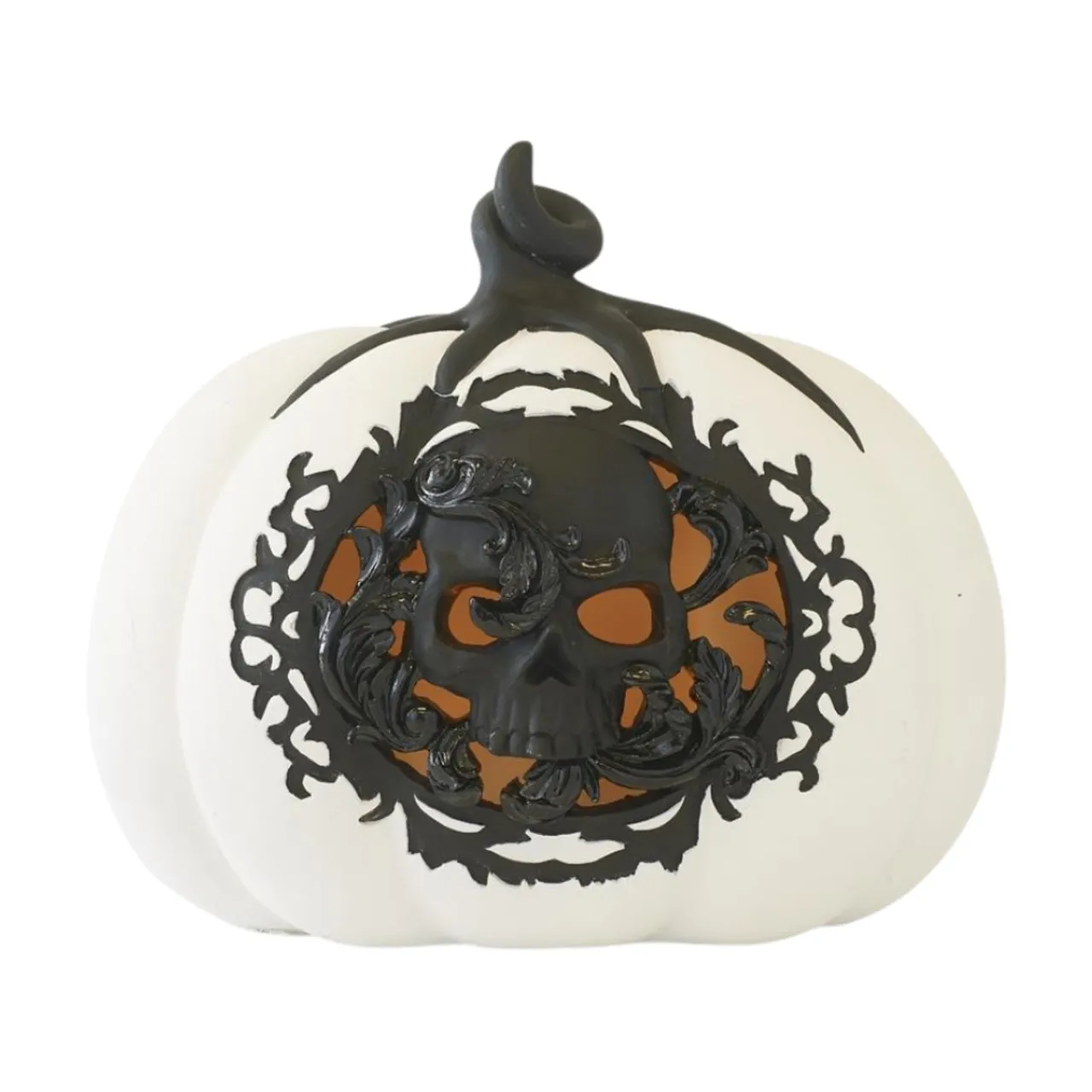 White And Black Filigree Skull LED Pumpkin with Timer< Discount