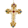 White and Gold Jeweled Cross Ornament with Large Red Jewel at The Centre<Kurt Adler Outlet