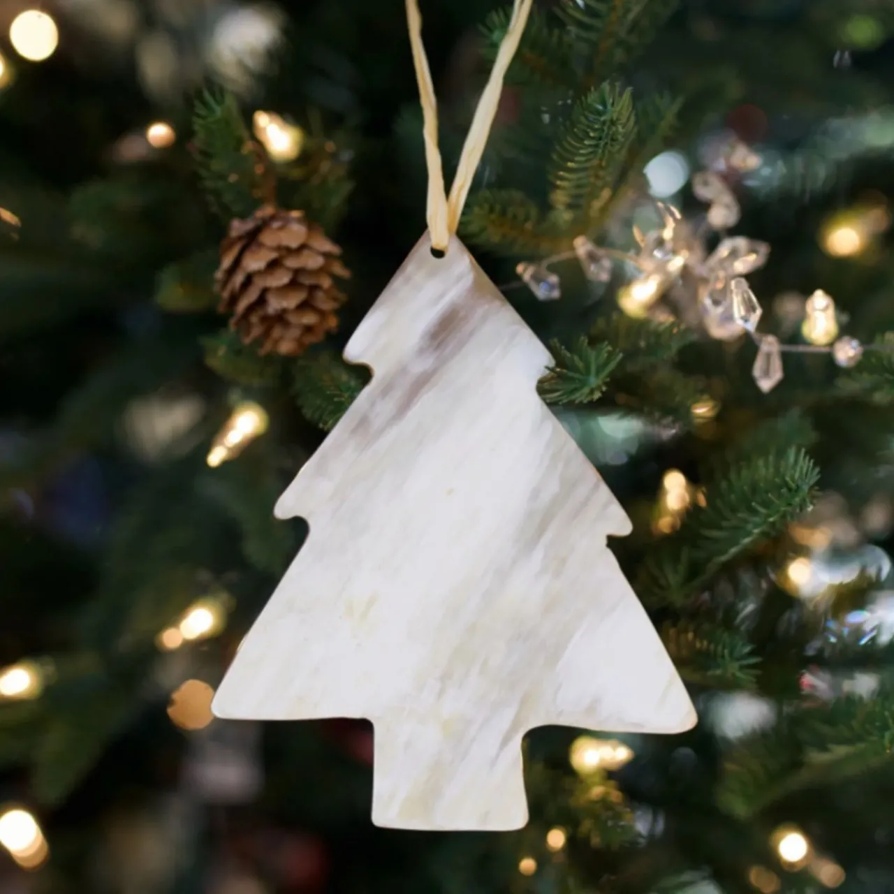White Christmas Tree Cow Horn Ornament< Hot