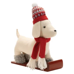 White Dog on Sled Figurine< Discount