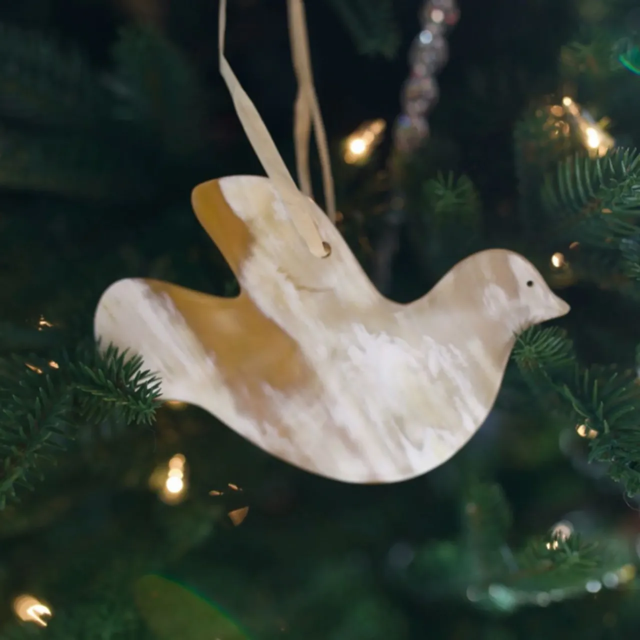 White Dove Cow Horn Ornament< Best