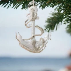 White Glittered Anchor Christmas Ornament<Kurt Adler New